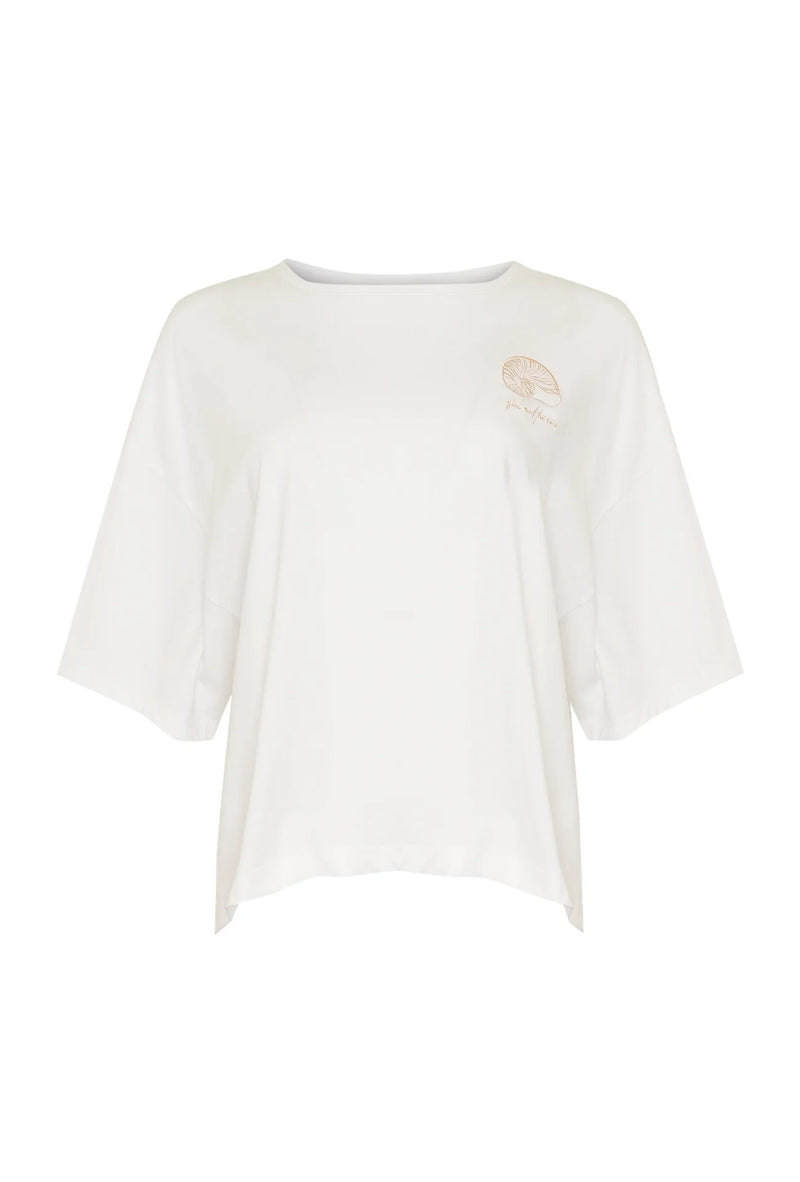 girl and the sun shell embroiled tee ivory & nude