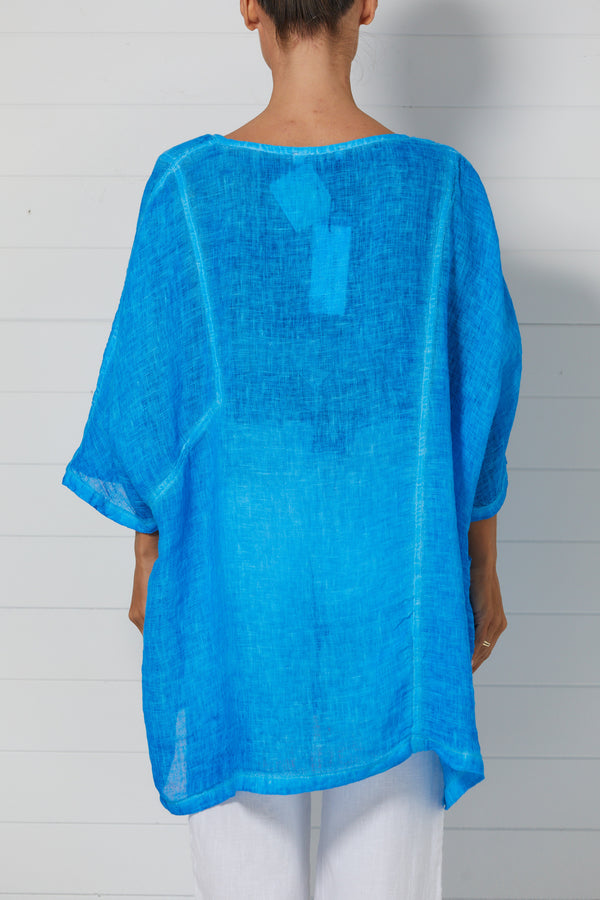 haris cotton front pocket linen gauze curve blouse cobalt BLS-4000F 2 colours