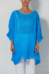haris cotton front pocket linen gauze curve blouse plus cobalt BLS-4000F 2 colours