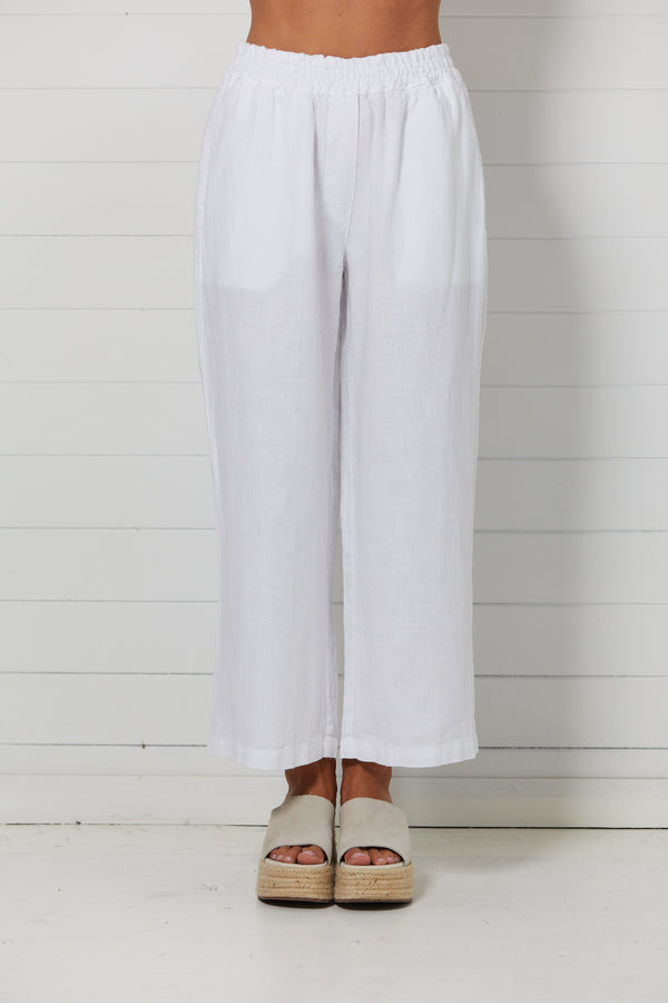 haris cotton cropped linen pants white PNT-1718