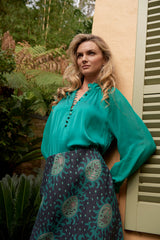 the dreamer label dara silk blouse ocean