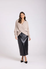 two t's cross over knit jumper oat 3071