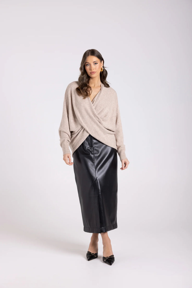 two t's cross over knit jumper oat 3071