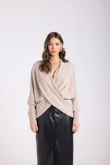 two t's cross over knit jumper oat 3071