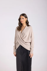two t's cross over knit jumper oat 3071