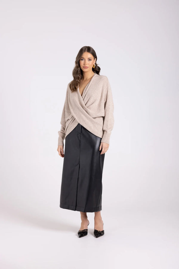 two t's cross over knit jumper oat 3071