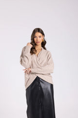 two t's cross over knit jumper oat 3071