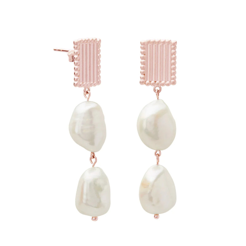 murkani aphrodite goddess hanging pearl earrings medium rose gold plate APRE05