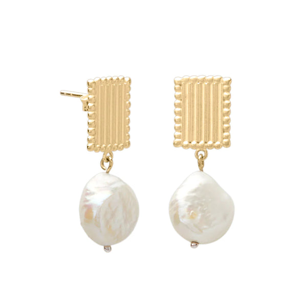 murkani aphrodite goddess small pearl earrings 18kt yellow gold plate APYE03