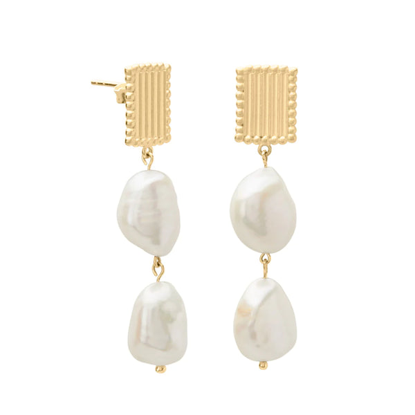murkani aphrodite goddess hanging pearl medium earrings gold APYE06