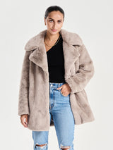ena pelly minimalist faux fur jacket stone