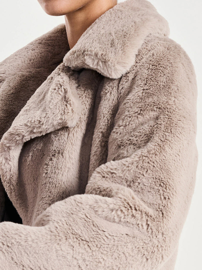 ena pelly minimalist faux fur jacket stone
