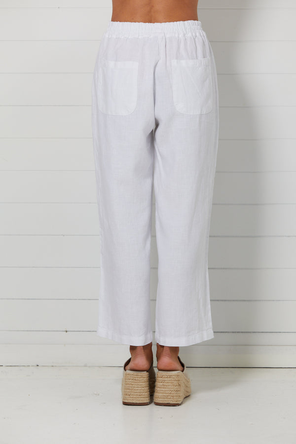 haris cotton cropped linen pants white PNT-1718
