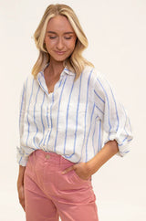 hut crystal stripe boyfriend linen shirt