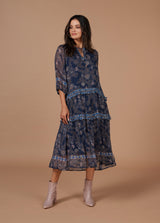 loobie's story wood craft midi dress indigo multi