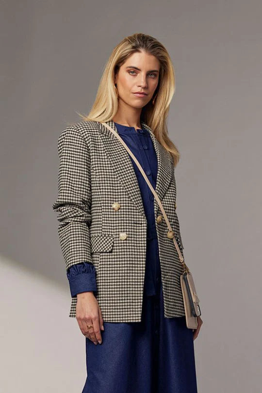 madly sweetly plaid pitt blazer choc/beige check