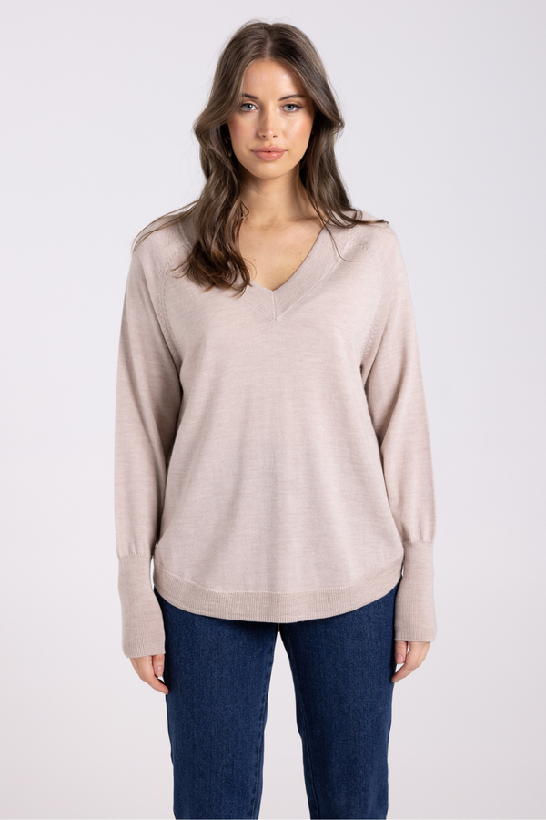 two t's merino v neck knit with scoop hem 3 colours 3015