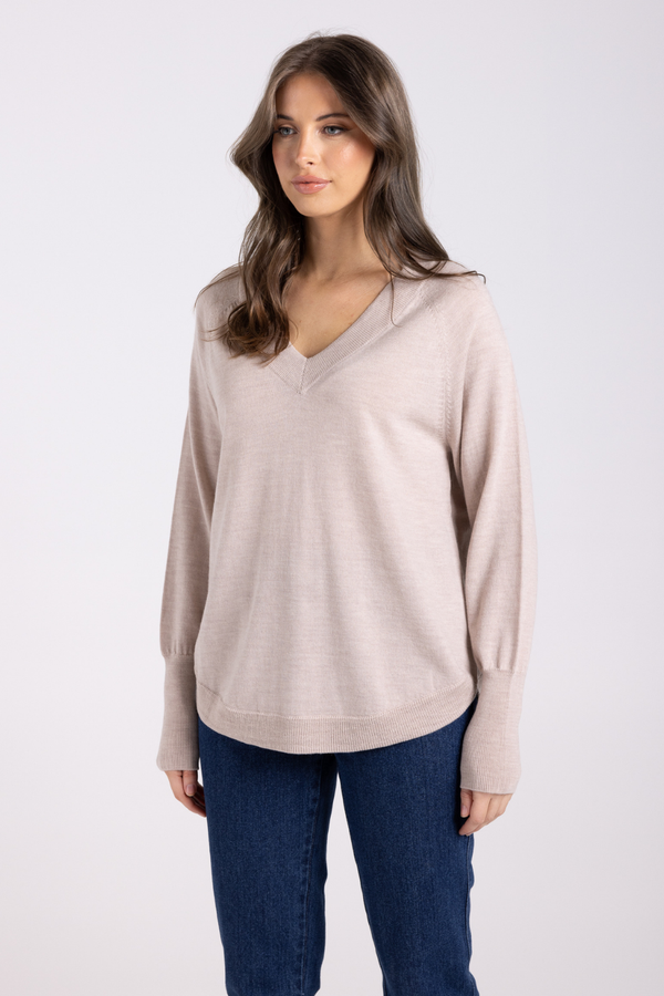 two t's merino v neck knit with scoop hem 3 colours 3015