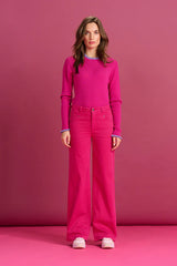 pom wide leg fiery pink jeans