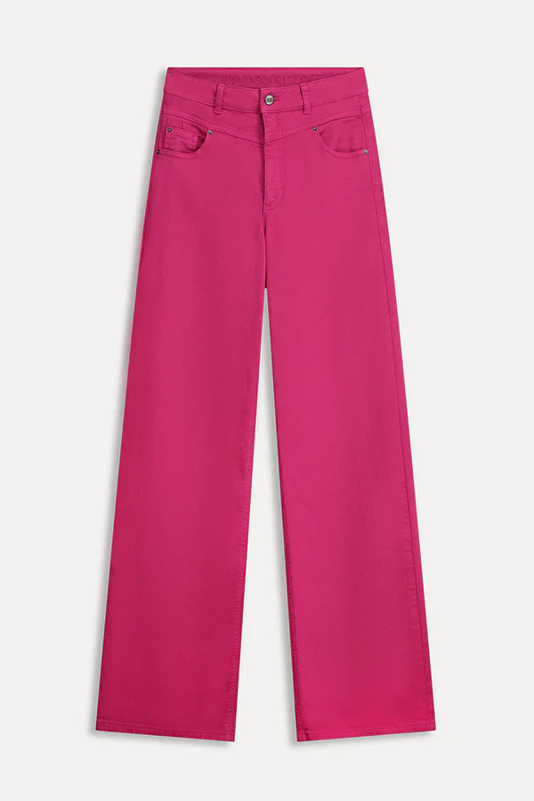 pom wide leg fiery pink jeans
