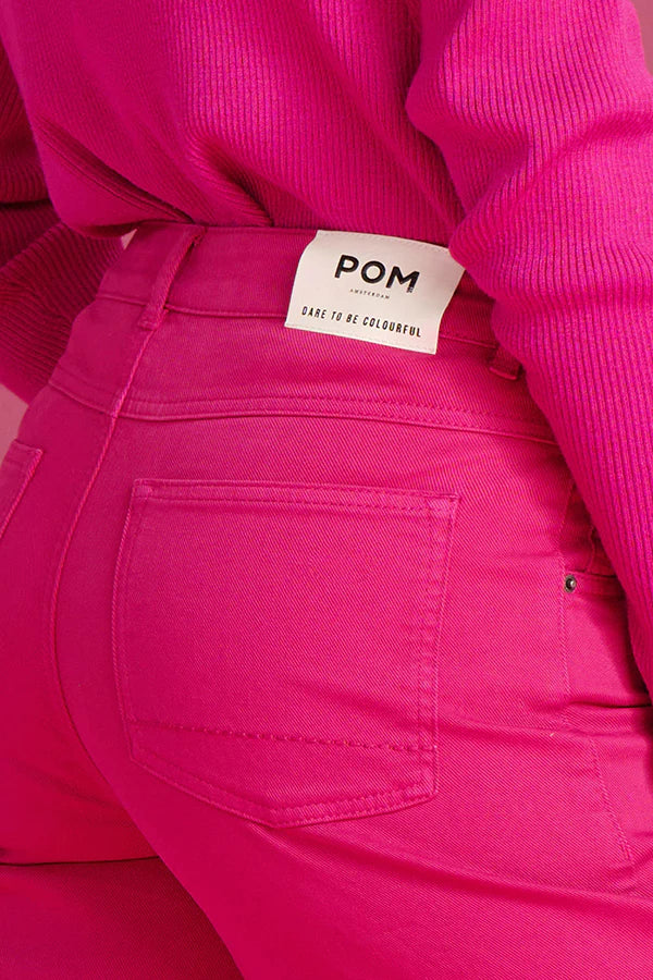 pom wide leg fiery pink jeans