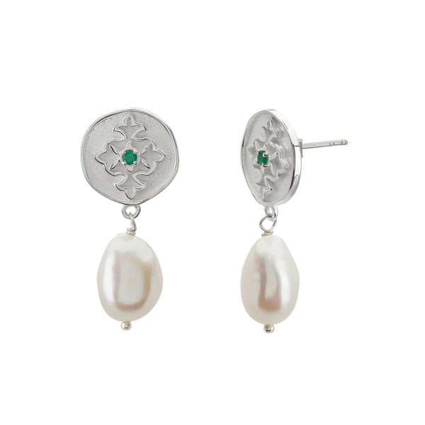 murkani wandering soul green onyx & pearl earrings in sterling silver WSSE05