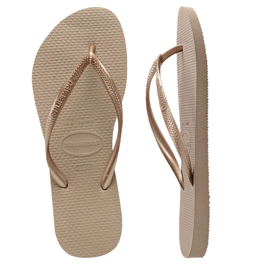 havaianas slim metallic rose gold thongs
