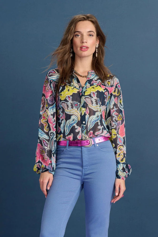 pom blouse full glow deep blue