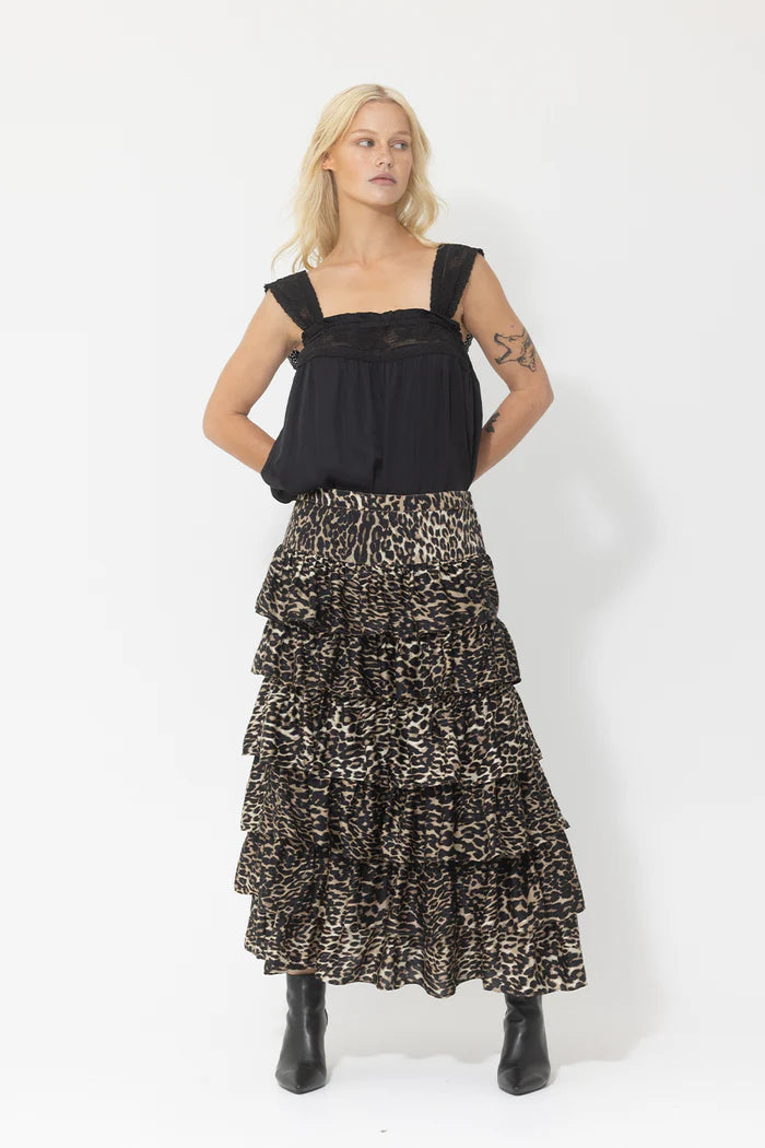 joey the label leopard print layer skirt
