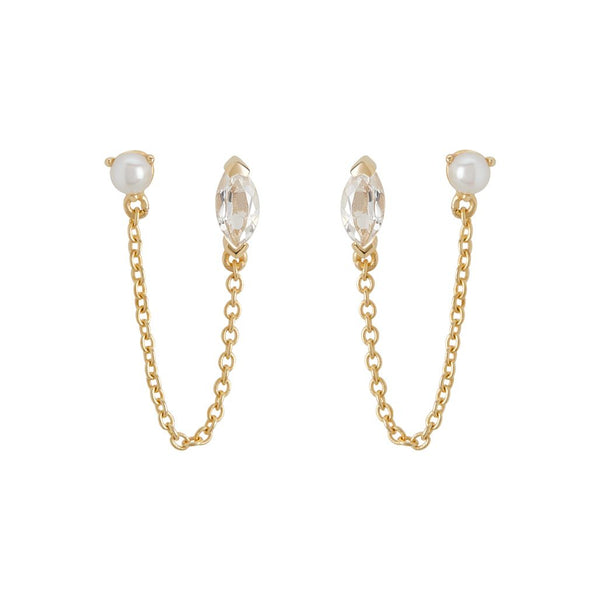 murkani white topaz marquise with pearl and chain in 18kt yellow gold plate MPYE135