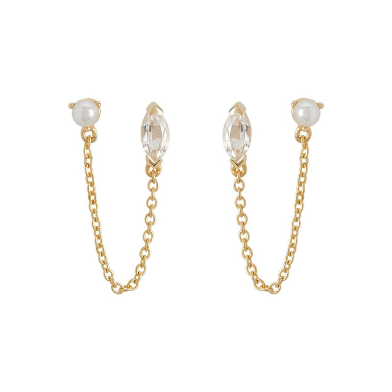 murkani white topaz marquise with pearl and chain in 18kt yellow gold plate MPYE135