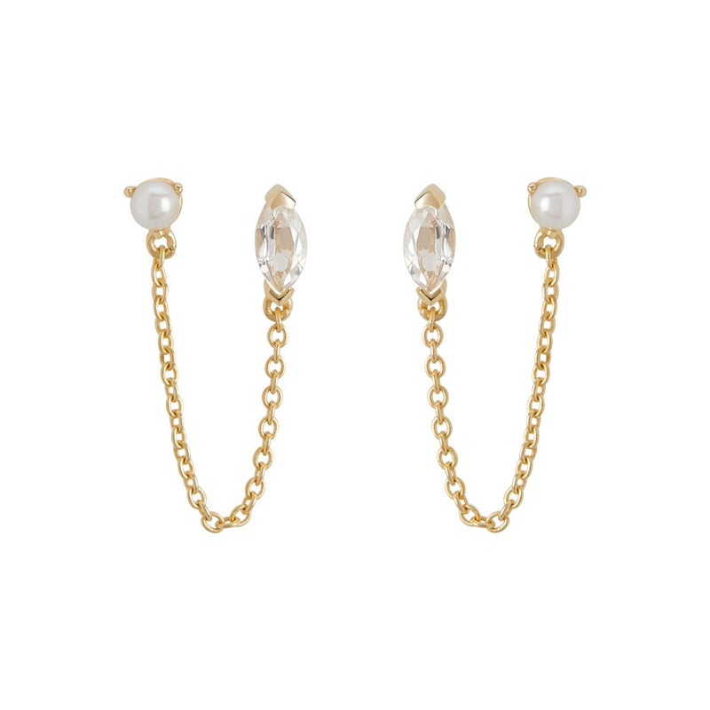 murkani white topaz marquise with pearl and chain in 18kt yellow gold plate MPYE135