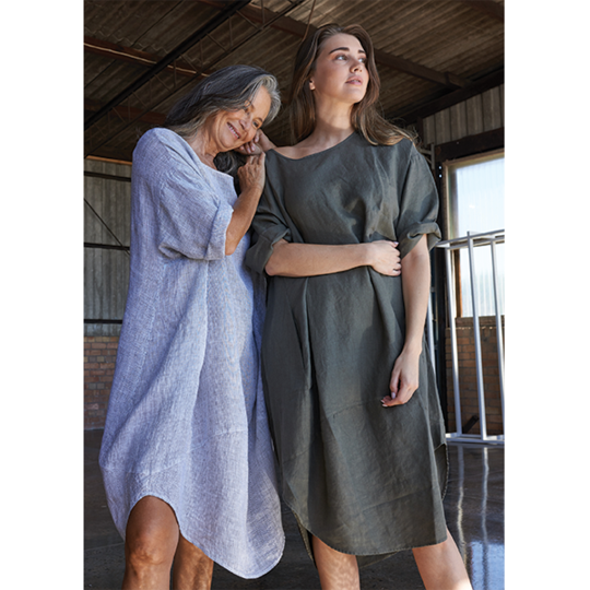 kiitos tulip linen dress army