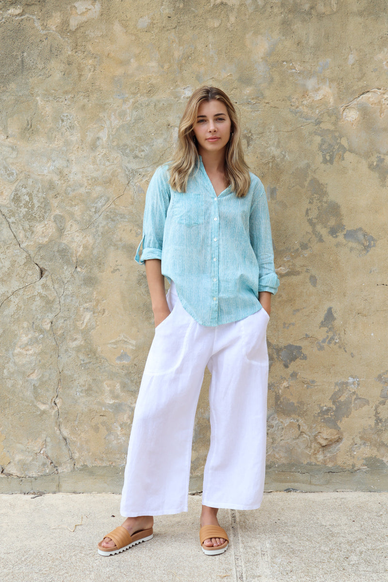 ivy & isabel caprice shirt aqua pinstripe