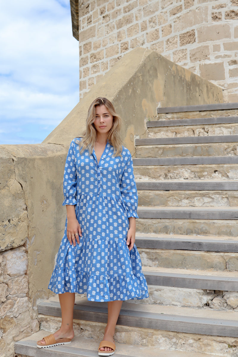 ivy & isabel claudia dress lotus blue print