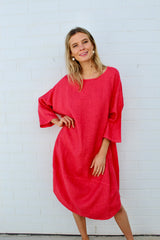 kiitos linen tulip dress coral