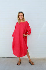 kiitos linen tulip dress coral