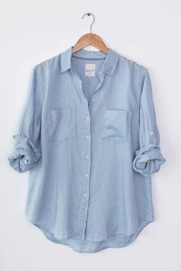 hut boyfriend linen shirt breeze blue