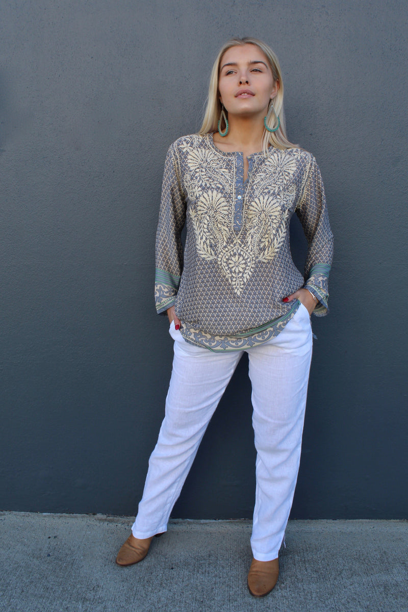 maria linen pants white and black