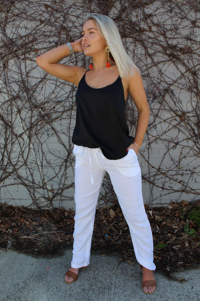 maria linen pants white and black