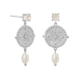 murkani hanging disc pearl earrings silver MKILSE07