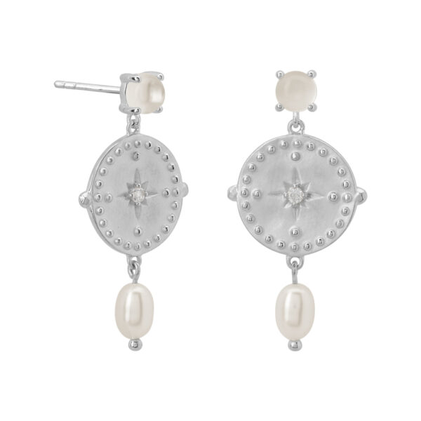 murkani hanging disc pearl earrings silver MKILSE07