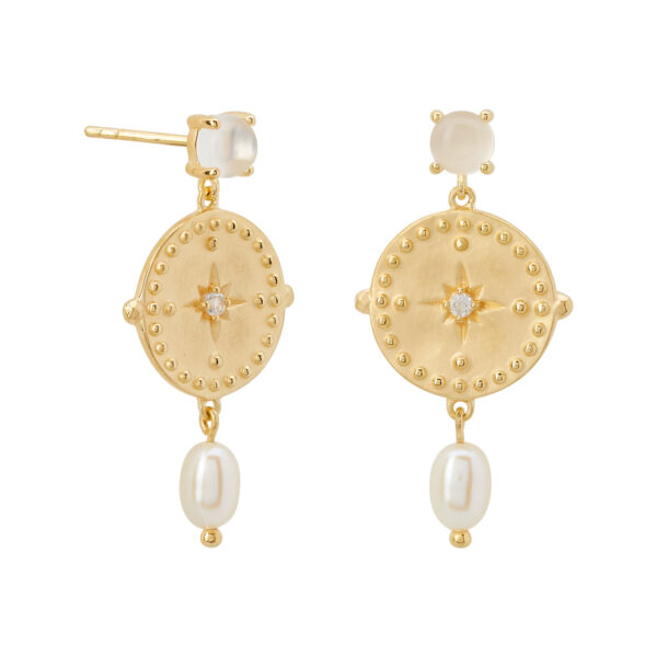 murkani hanging disc pearl earrings gold