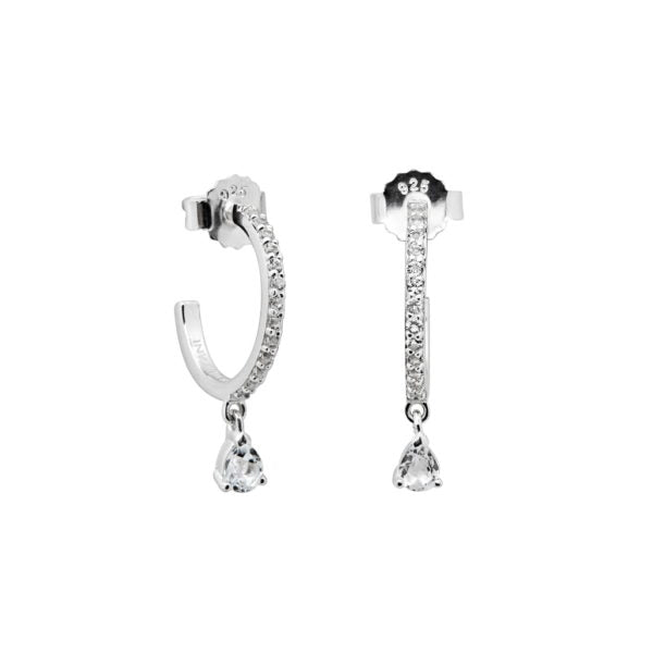 murkani petite silver tear drop hoops white topaz earrings