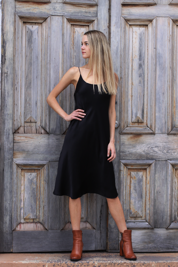 ivy & isabel abbi silk satin dress black