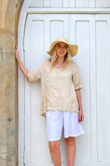 haris cotton bls-4077 linen s/s blouse beach sand