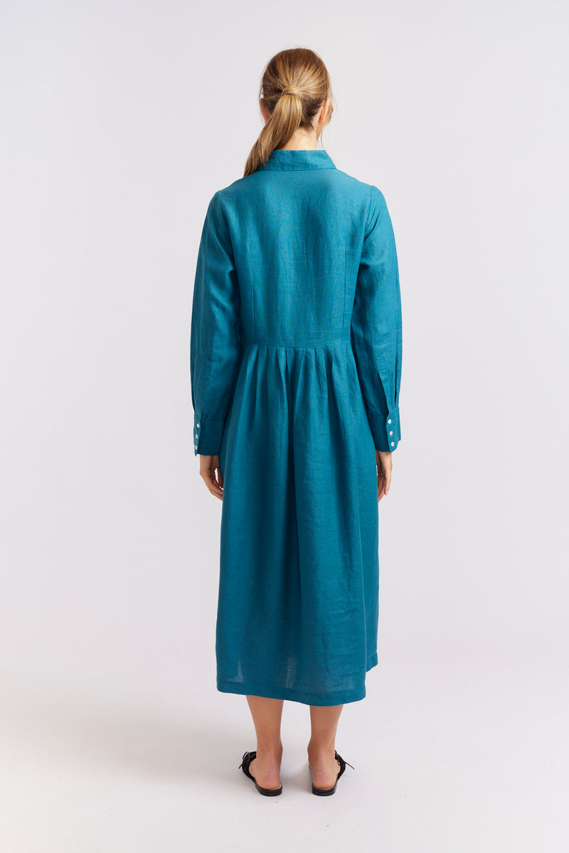 alessandra juniper dress linen kingfisher