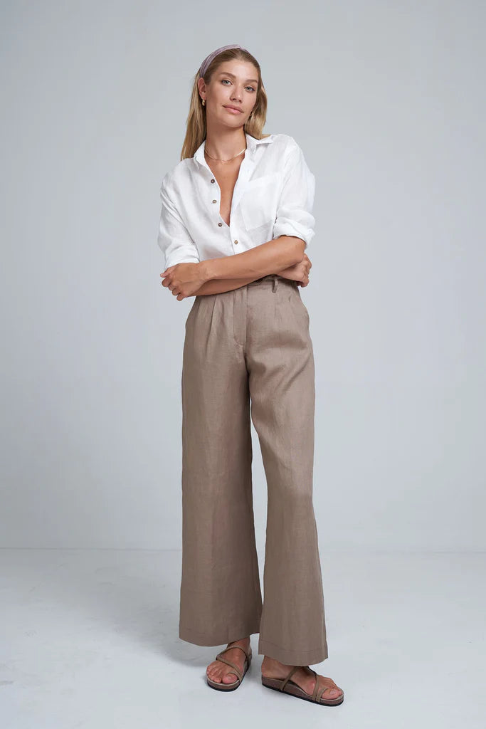 lilya day linen pant chocolate brown