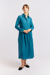 alessandra juniper dress linen kingfisher