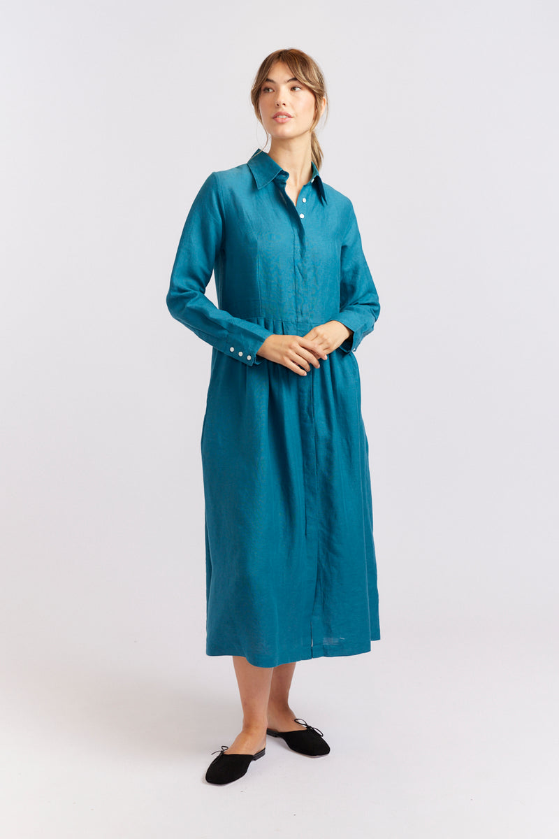 alessandra juniper dress linen kingfisher